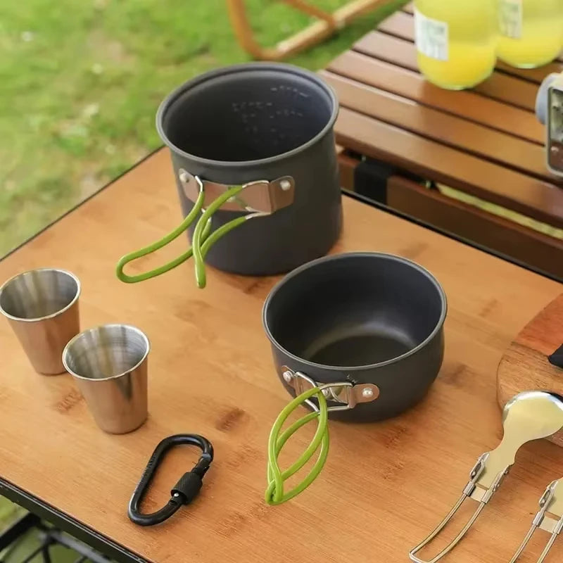 Outdoor camping cooking set kitchen supplies hard aluminum alloy material cookware set hiking and picnic equipment