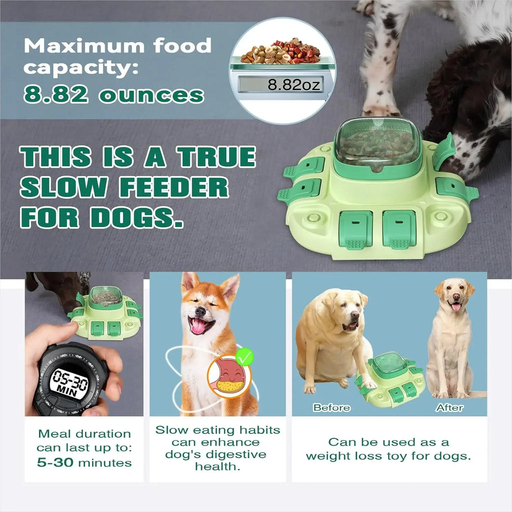 Dog educational toys, suitable for small/large dogs, slow feeder with button, 2 in 1, eliminates boredom, hidden food dog bowl