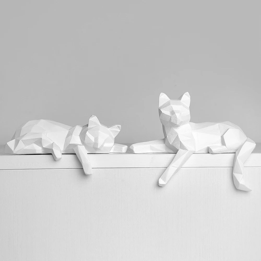1 Set of Cat Sculptures, Geometric Faceted Animal Sculptures, Resin Crafts, Living Room Home Design Creative Ornaments, Lazy Cat Statue Ornaments