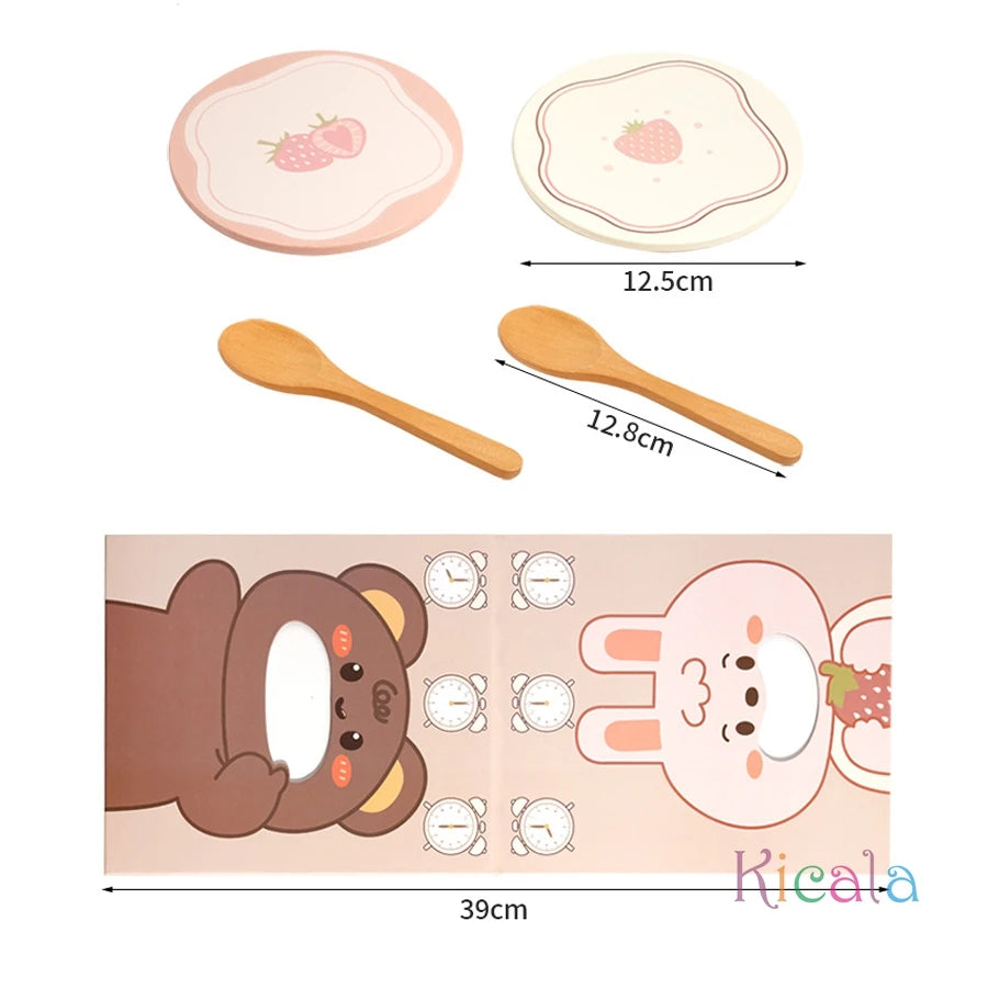 Animal Feeding Game Wooden With Cute Food Pieces Rabbit Bear Role-Play Toy Fine Motor Skill Educational Gift For Kids Christmas