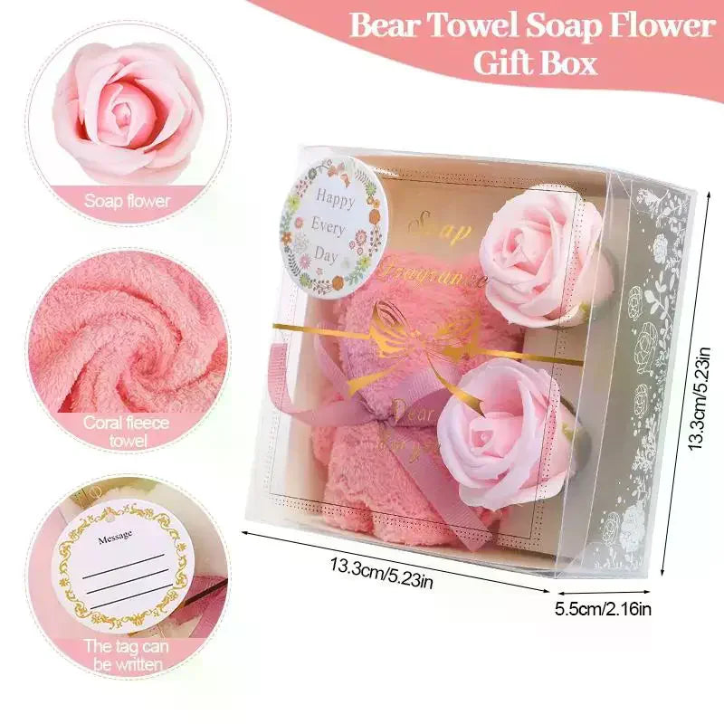 1Set Towel Bear Soap Flower Gift Box,Valentine's Day,Wedding,Mother's Day Christmas Gift Birthday Party Baby Shower Guest Favors