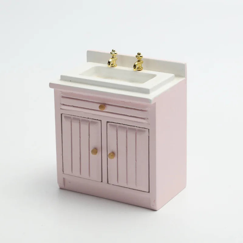 Dollhouse Mini Cooking Table Sink Counter Set Cabinets Combination 1:12 Miniature Kitchen Miniature Models Home Decor Figurines