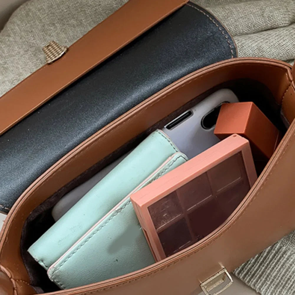 Women Retro Tote Bag Trendy Vintage Underarm Bag Portable Casual PU Leather Solid Color Simple Handle Designer Handbags