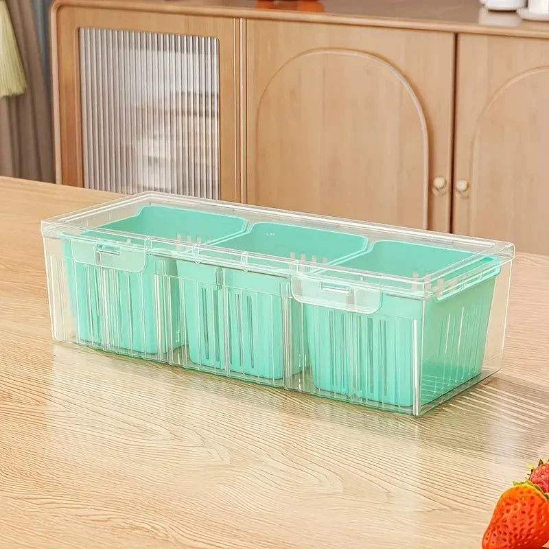 Compartment Food Storage Containers, Square Transparent Bento Box Set for Refrigerator,Salad Fruit Vegetable Condiment Organizer