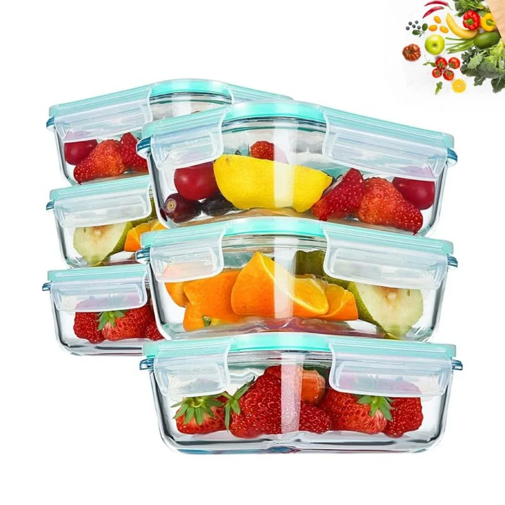 Glass Bento Lunch Box，Kitchen Organizers Food Taper Storage Side Dish Meal Prep Airtight Containers Food Preservation Box Tuppe