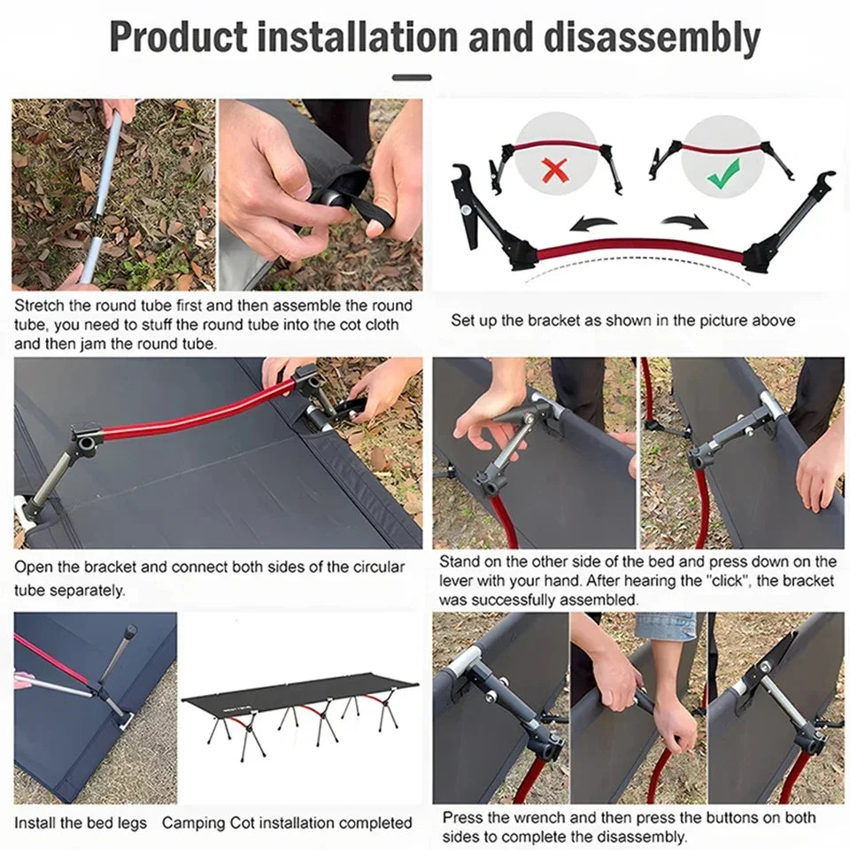 Camping Cot Outdoor Exquisite Camping Folding Bed Lightweight and Portable Car Picnic Seating Stable and Comfortable Single Bed