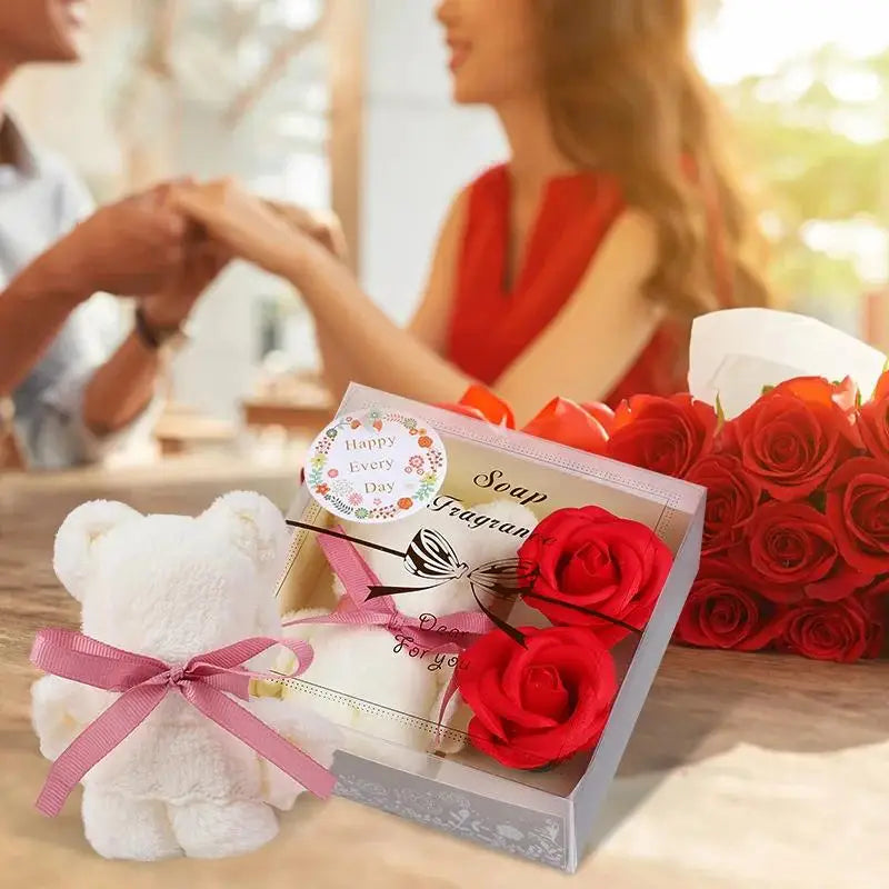 1Set Towel Bear Soap Flower Gift Box,Valentine's Day,Wedding,Mother's Day Christmas Gift Birthday Party Baby Shower Guest Favors