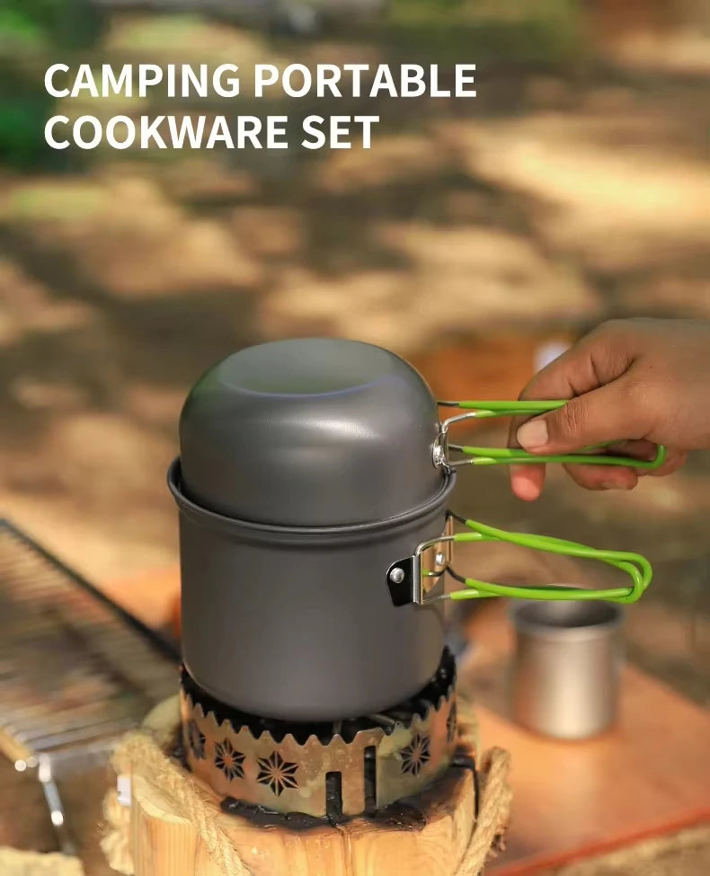 Outdoor camping cooking set kitchen supplies hard aluminum alloy material cookware set hiking and picnic equipment