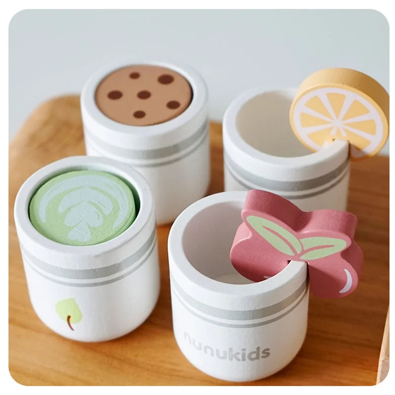 Children Pretend Play Kitchen Toy Wooden Simulation Milk Tea Set Children Role Play Game for Girls Boys Imitation Game Education