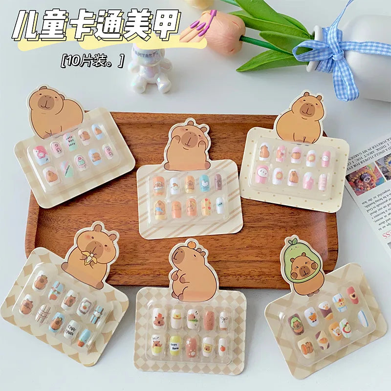 Press On Nails For Kids Kawaii Capybara Press on Nails for Girls Kids Fake Nails hand-made DIY Nail Charm Press On Nail Art