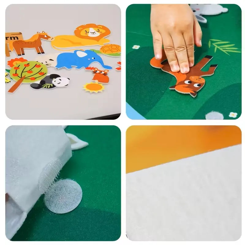 Farm Animals Felt Story Busy Board 4 IN 1 Themed Storytelling Farm Sea Zoo Vehicle Early Learning Interactive Wall Hanging Gifts