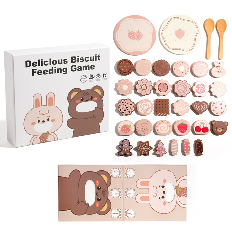 Animal Feeding Game Wooden With Cute Food Pieces Rabbit Bear Role-Play Toy Fine Motor Skill Educational Gift For Kids Christmas