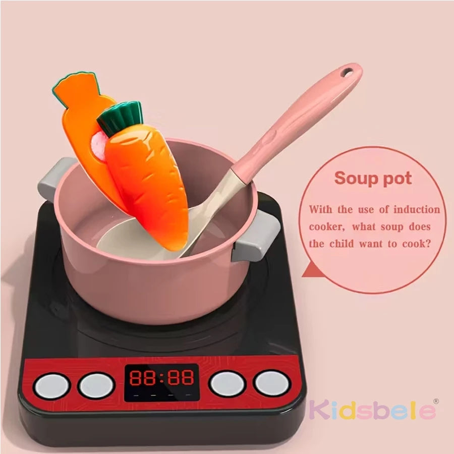 Large Kids Play Kitchen Set – Pretend Cooking Toys with Pots, Utensils, Stove & Food Accessories for Role Play