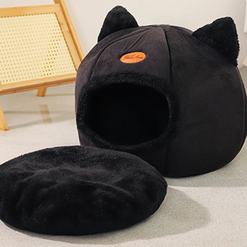 Cat Head Shape Cute And Comfortable Warm Cat House Safe Sleep Cave Non-Slip Semi-Closed Design Four Seasons Universal Cat Nest
