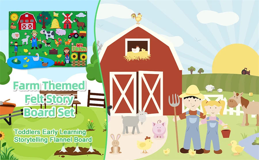 Farm Animals Felt Story Busy Board Set Toddlers Preschool Farmhouse Themed Early Learning Storytelling Interactive Play