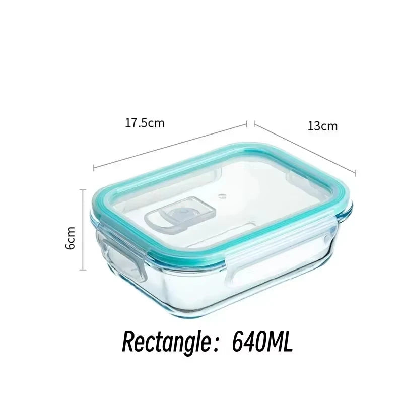 Glass Bento Lunch Box，Kitchen Organizers Food Taper Storage Side Dish Meal Prep Airtight Containers Food Preservation Box Tuppe