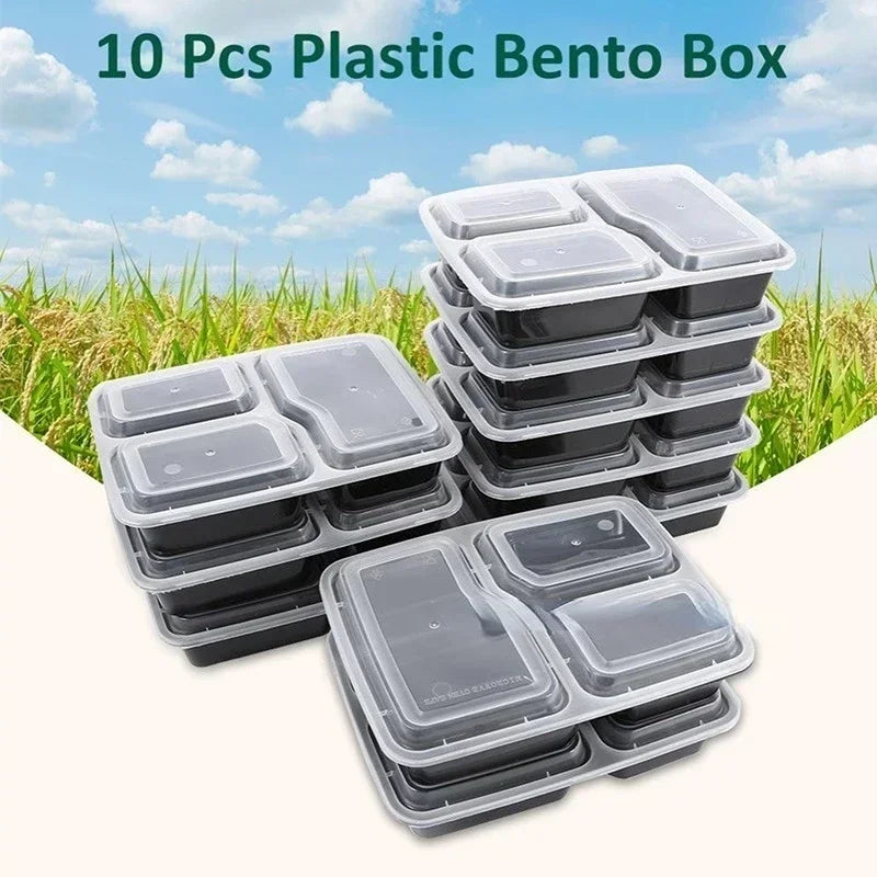 Plastic Reusable Bento Box Meal Storage Food Prep Lunch Box 1/2/3 Compartment Reusable Microwavable Containers Home Lunchbox