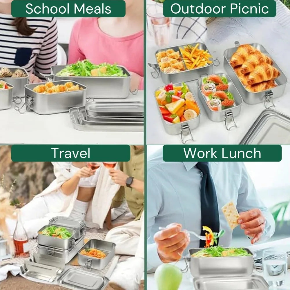 Bento Lunch Box adults, 304 Stainless Steel airtight lunchbox Food taper Meal Prep Containers,Packed lunch Bento Box BPA-free