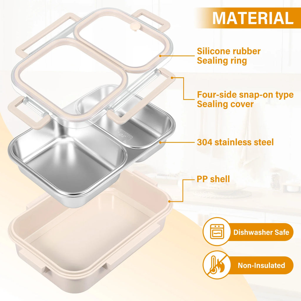 Bento Lunch Box Metal Food Box Kid Student High Capacity Microwae Food Storage Containers Portable Leakproof Office School Camp