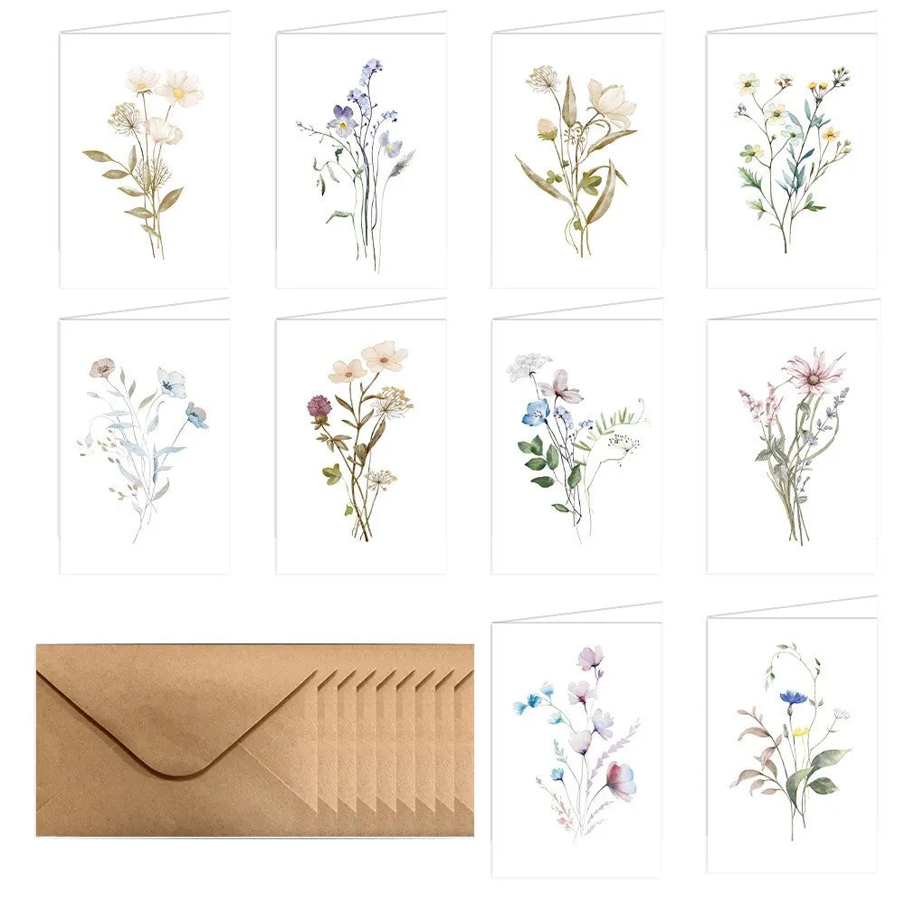 10 Pack Blank Greet Cards, Beautiful Watercolor Wildflower Blank Note Cards, Perfect Stationary Set For All Occasions