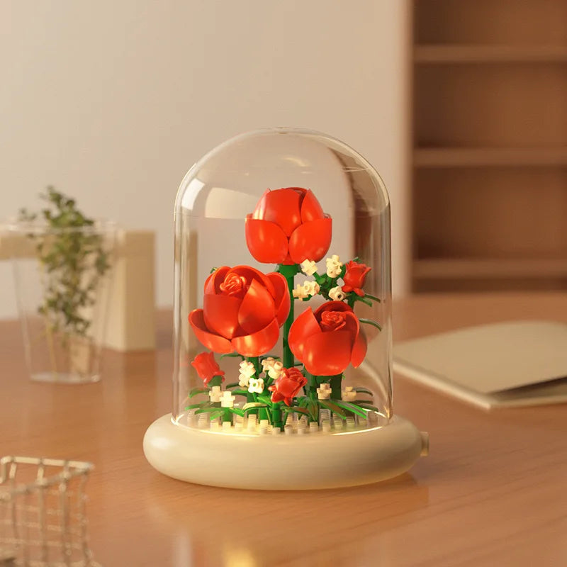 Popular Valentine's Day Gift Handmade Assembly of Building Blocks Flowers Roses Couple Gift Birthday Desktop Decoration Ornament