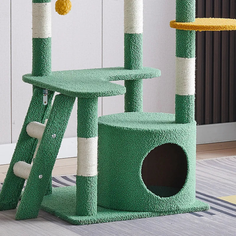 Cactus Cat Tree,Large Multi-Level Cats Climbing Tower, Scratching Post, Cozy Pet Bed
