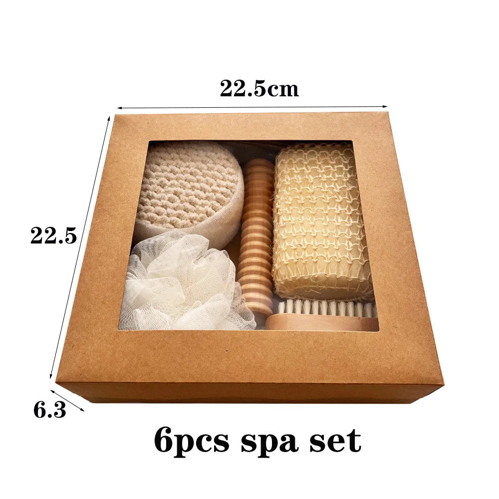 Bath Set of Seven Pieces, Scrubbing Towel, Foot Grinding Stone, Sisal Bath Flower Set, Holiday Gift Box, Gift
