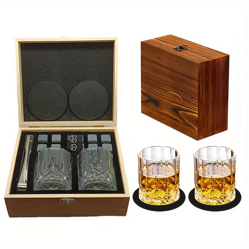 Whiskey Stones Gift Set,8 Whiskey Stones,2 Glasses,Ice Tongs,Reusable Whiskey Stones,Men's Gift Father's Day Gift,Bar Party Kit