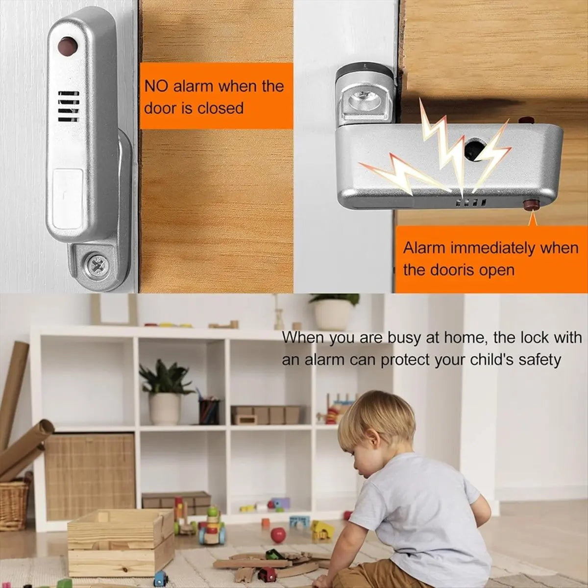 Reliable- Home Security Door Reinforced Lock with Alarm- Child Proof & Burglar Proof Heavy-Duty 3-Way Protection