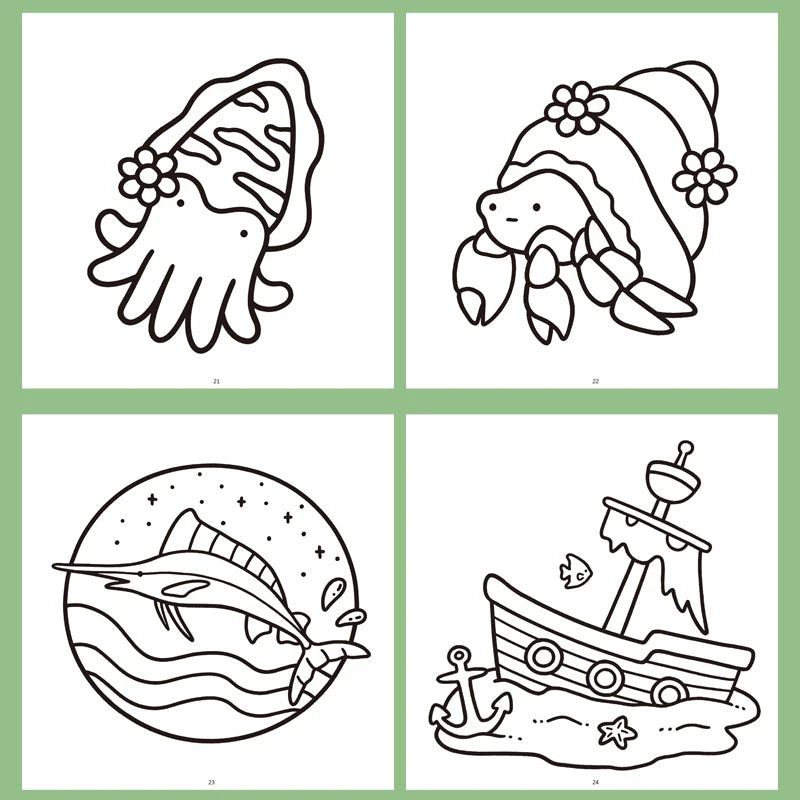 1 Book, 24-page Fun Coloring Book, Animal World, Girl's Time, Ocean Animal Theme, Children and Adult Drawing Picture Book