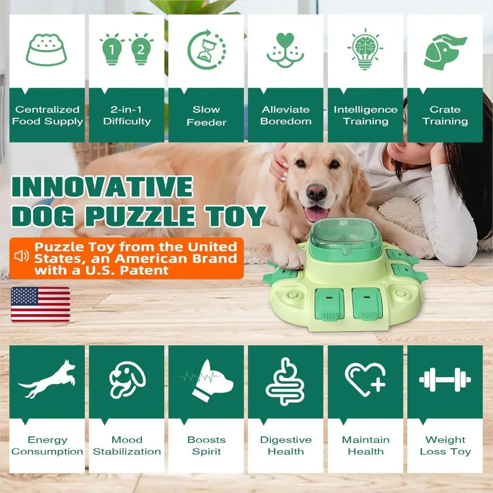 Dog educational toys, suitable for small/large dogs, slow feeder with button, 2 in 1, eliminates boredom, hidden food dog bowl