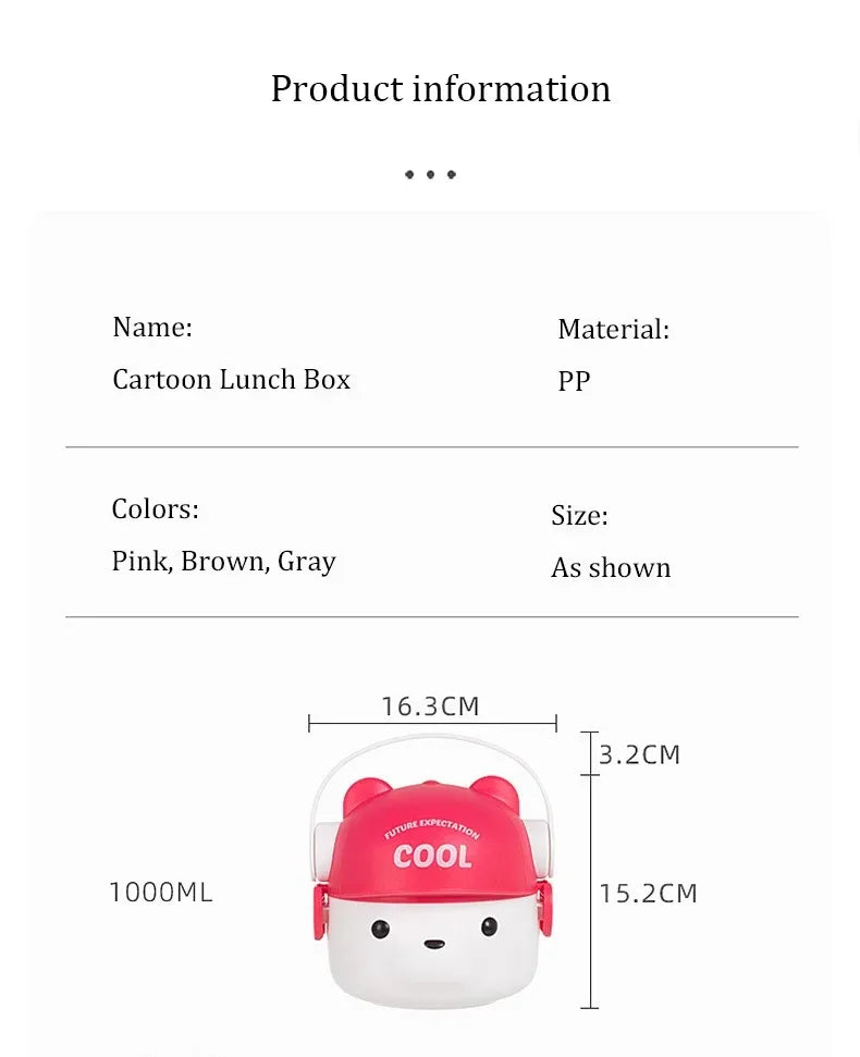 1000ml Cartoon Kids Bento Box For School Camping Students Cute Bear Lunch Box For Children Sandwich Fruit Food Storage Container