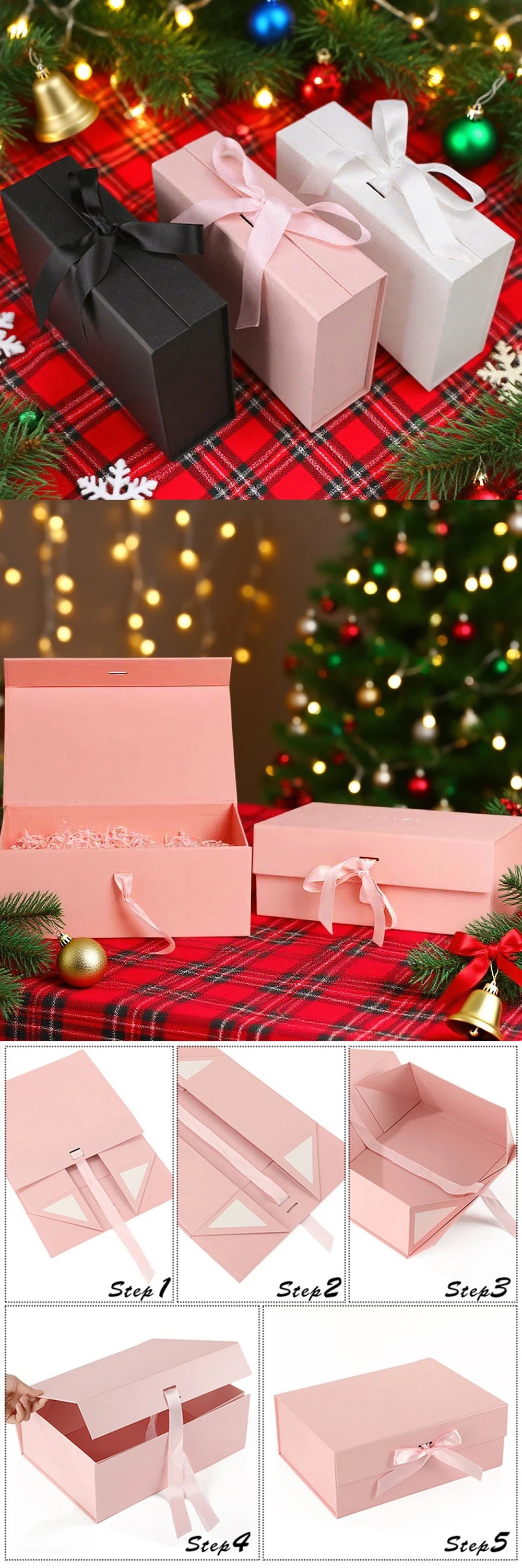 1 Set 23cm Luxury Ribbon Gift Box with Lafite Grass Bronzing Envelope Greeting Card Storage Party Wedding Souvenir Packaging ZYF