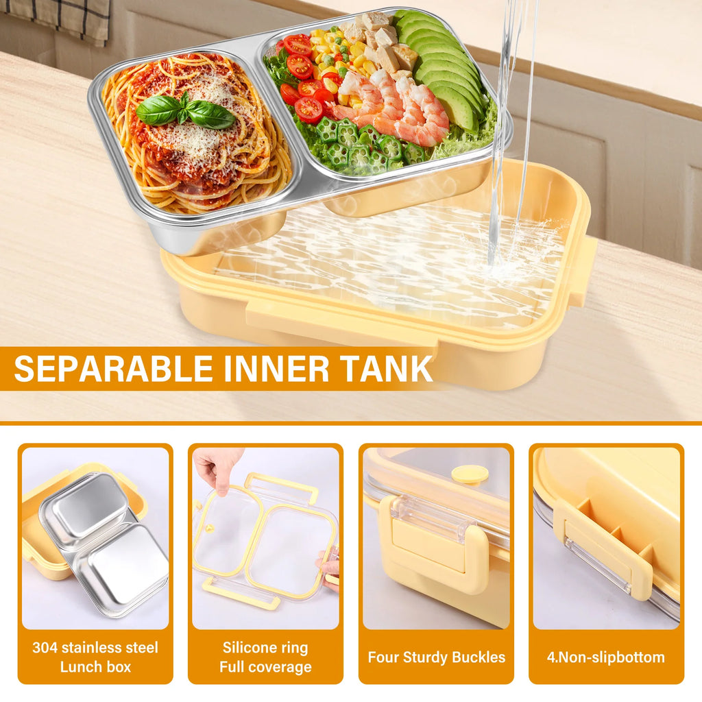 Bento Lunch Box Metal Food Box Kid Student High Capacity Microwae Food Storage Containers Portable Leakproof Office School Camp