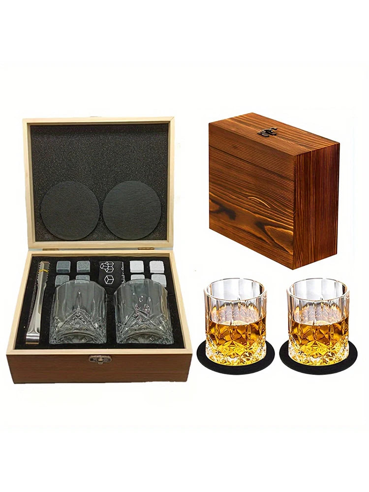 Whiskey Stones Gift Set,8 Whiskey Stones,2 Glasses,Ice Tongs,Reusable Whiskey Stones,Men's Gift Father's Day Gift,Bar Party Kit