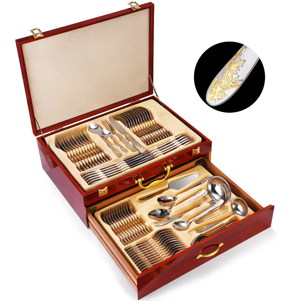 Tableware set 72-piece set 84-piece set gold-plated stainless steel knife, fork and spoon gift box