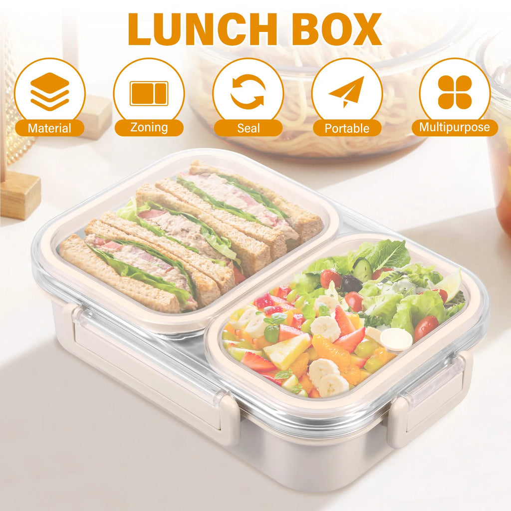 Bento Lunch Box Metal Food Box Kid Student High Capacity Microwae Food Storage Containers Portable Leakproof Office School Camp