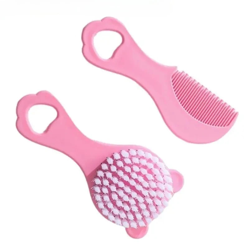 Baby Hair Brush and Comb Set for Newborns Gentle Detangling Soft Bristles Cradle Cap Care Cartoon Bear Design Kids Travel