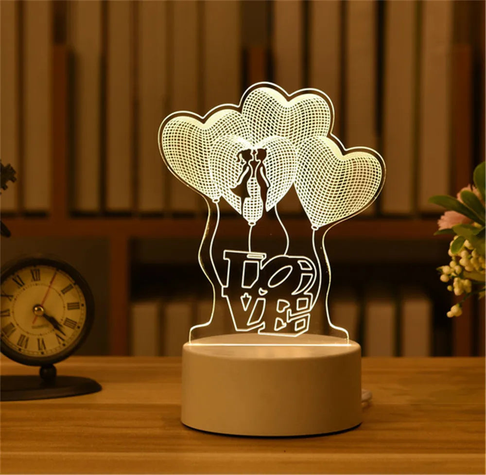 Valentine's Day Room Decoration USB Plug 3D Acrylic LED Night Light Wedding Party Birthday Gift Table Lamp Ornaments Ramadan