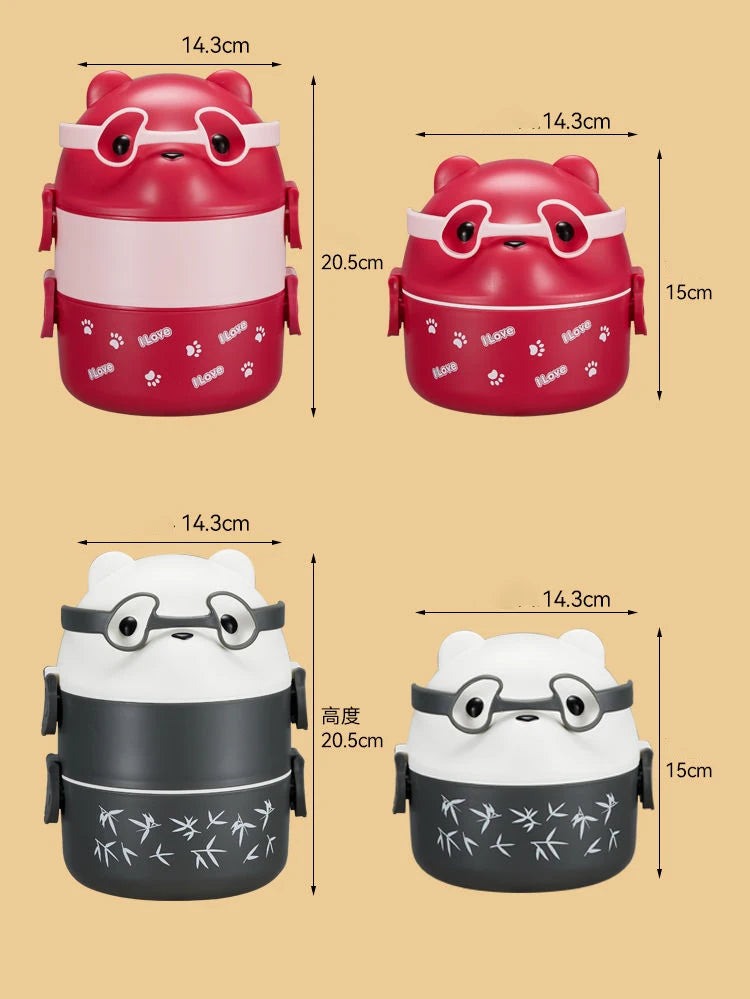 Stackable Bento Box Portable Cute Cartoon Children Lunch Box Double Layer Food Storage Container Eyeglass Bear Thermal Bento Box