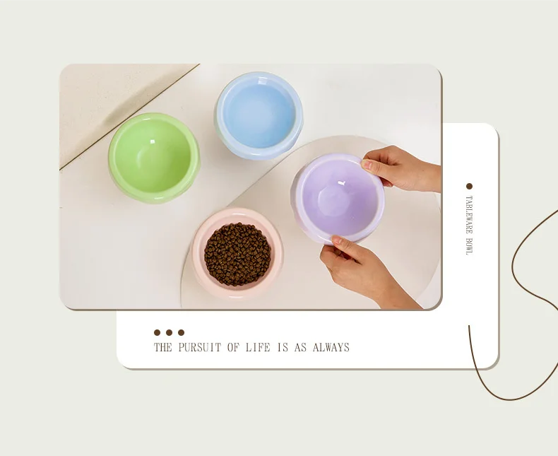 Ceramic cat bowl, pet bowl, ice cream bowl, high-legged, slanted neck protection, anti-knockover cat food bowl, drinking water