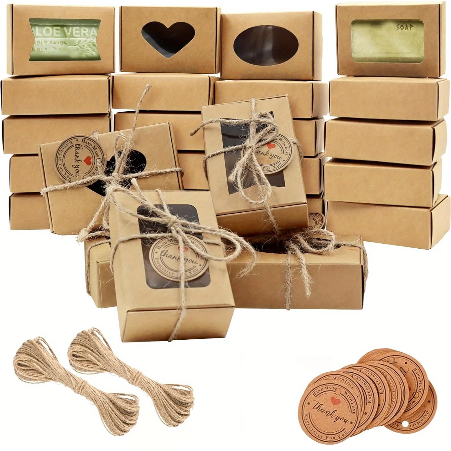 20set Soap Boxes with Thank You Gift Tags for Homemade Soap,Small Kraft Soap Box with 20pcs Gift Tag and 20pcs Jute Rope