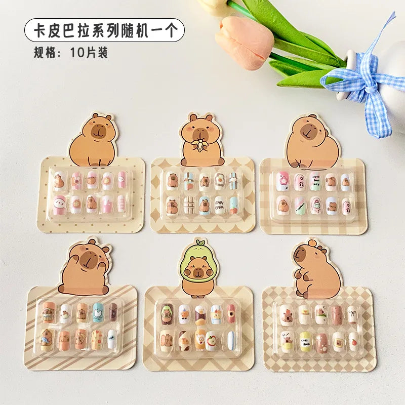 Press On Nails For Kids Kawaii Capybara Press on Nails for Girls Kids Fake Nails hand-made DIY Nail Charm Press On Nail Art