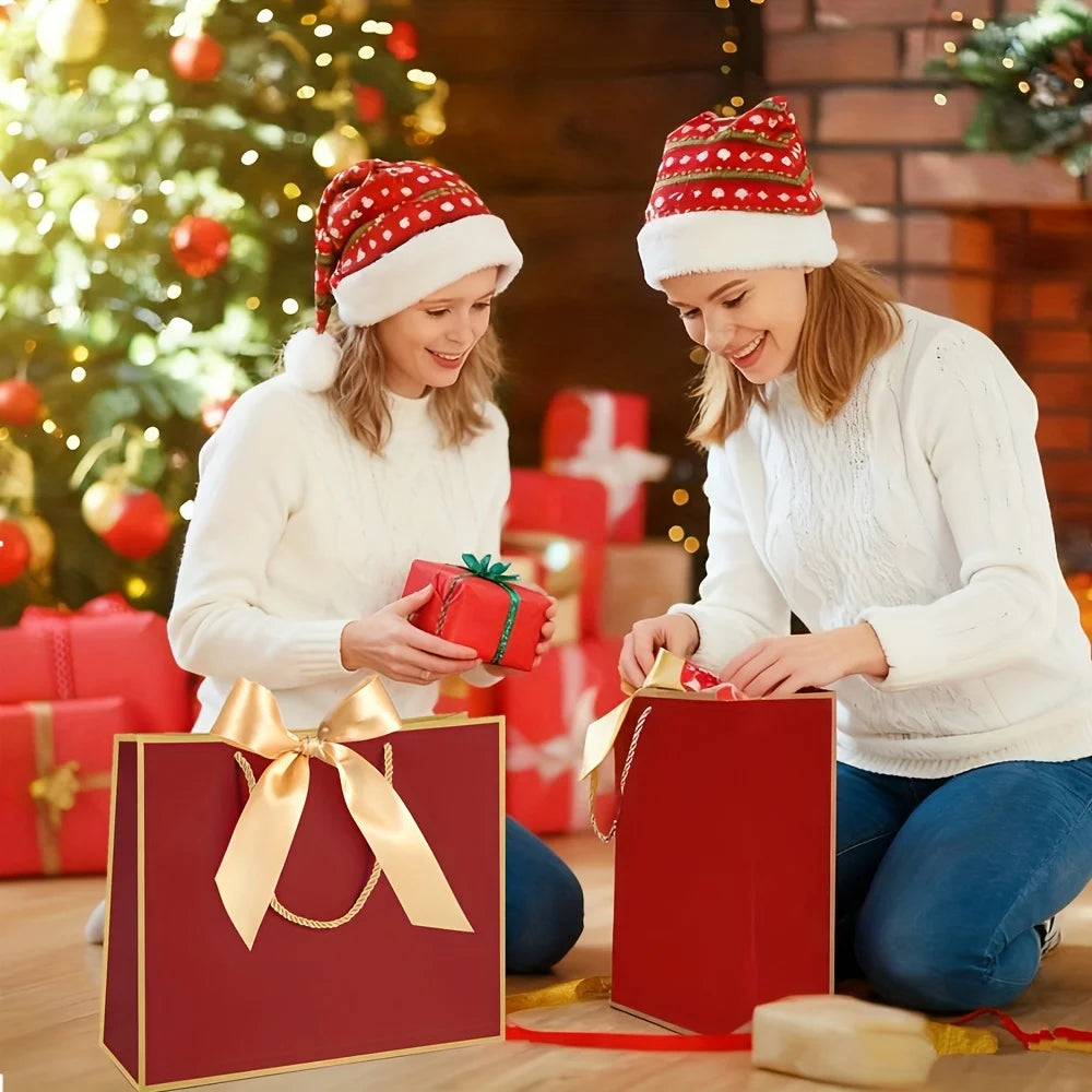 10pcs Set (5 Burgundy Gift Bags + 5 Ribbons with Handles) - Thank You Gift Bags,Paper Welcome Bags with Bow Ribbons for Weddings