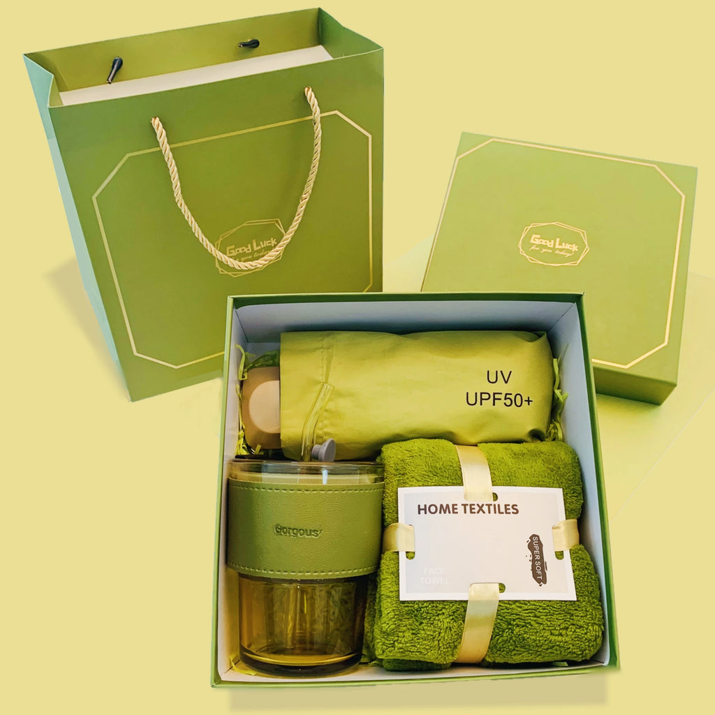 Set of 3PCS Gifts Set for Women Mom UV Umbrella Cup Towel Universal Gift Set with Gift Box hand Bag Personalized Festivals Gifts