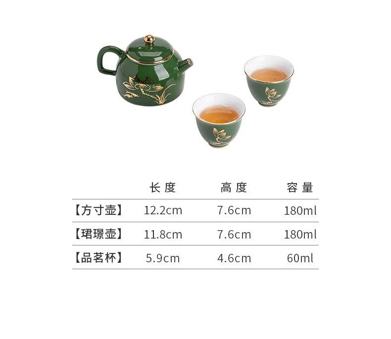 Emerald Green Ceramic Tea Set Complete Set Tea Ceremony Set Gold Stamping Lotus Teapot And Tea Cup Set Chinese Tea Set Ornaments