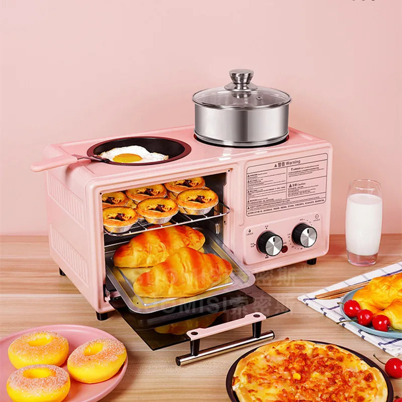 Kitchen 3 In 1 Breakfast Making Machine Drip Coffee Maker Household Bread Pizza Frying Pan Toaster Electric Oven