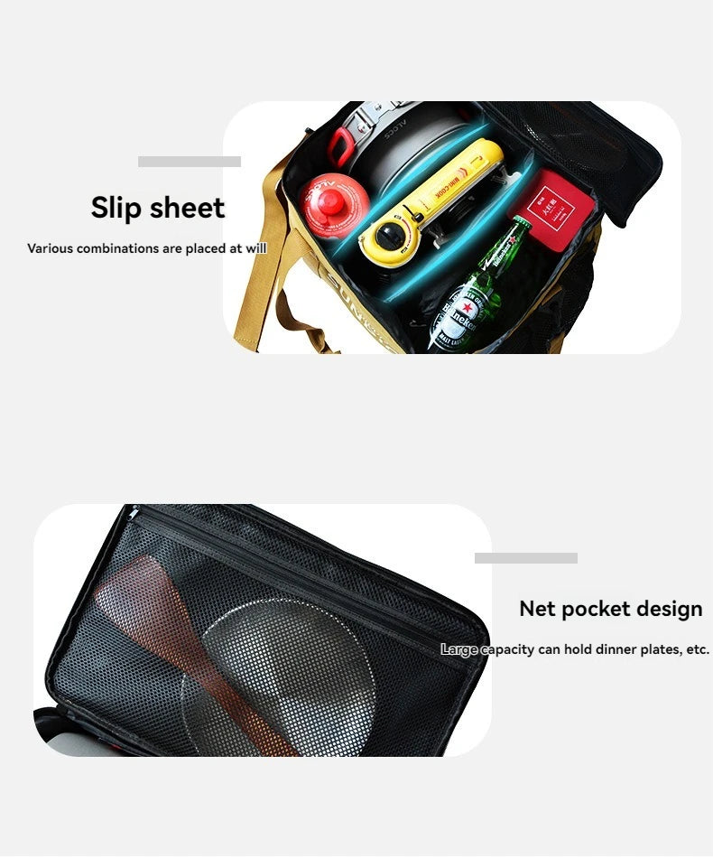 Outdoor cooking set - set of pots and gas tanks - shock-proof picnic bag - storage bag for camping utensils - ice bag - large ca