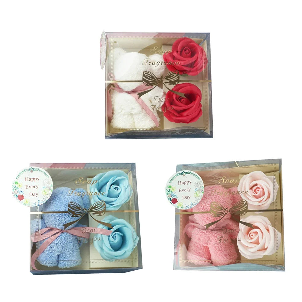1 Set Soap Rose Flowers Bear Gift Box Xmas Birthday Valentine Wedding Gifts for Girlfriend Women Wife Mother's Day Present