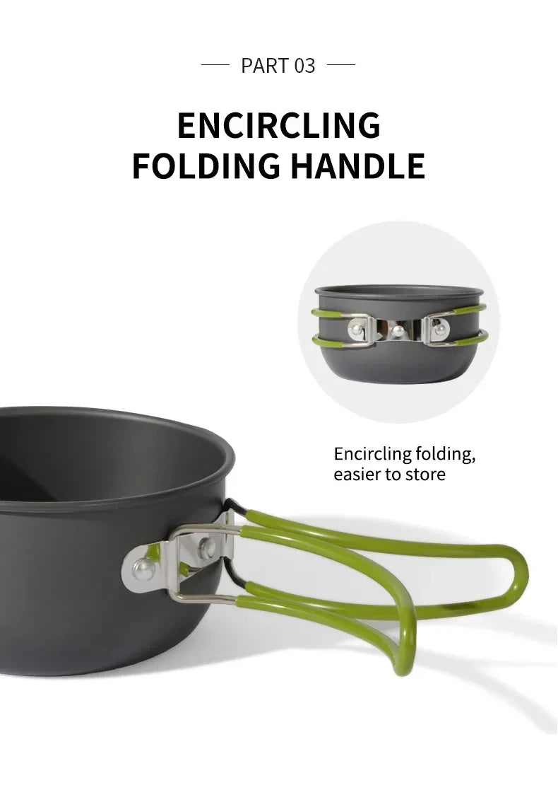 Outdoor camping cooking set kitchen supplies hard aluminum alloy material cookware set hiking and picnic equipment